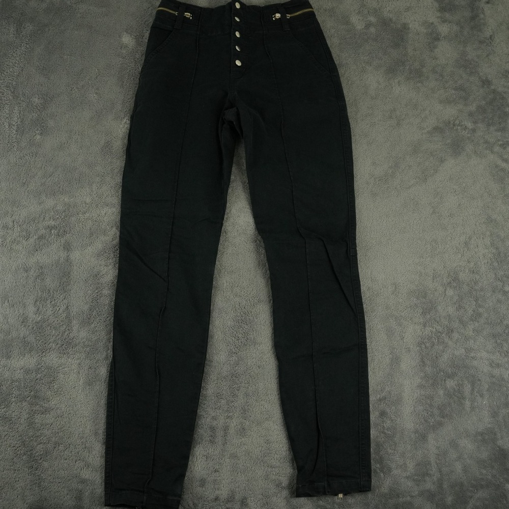 A.L.C. Ezra Twill Pants Womens 2 Black High Rise Button Fly Ankle Zip Skinny - Picture 2 of 10